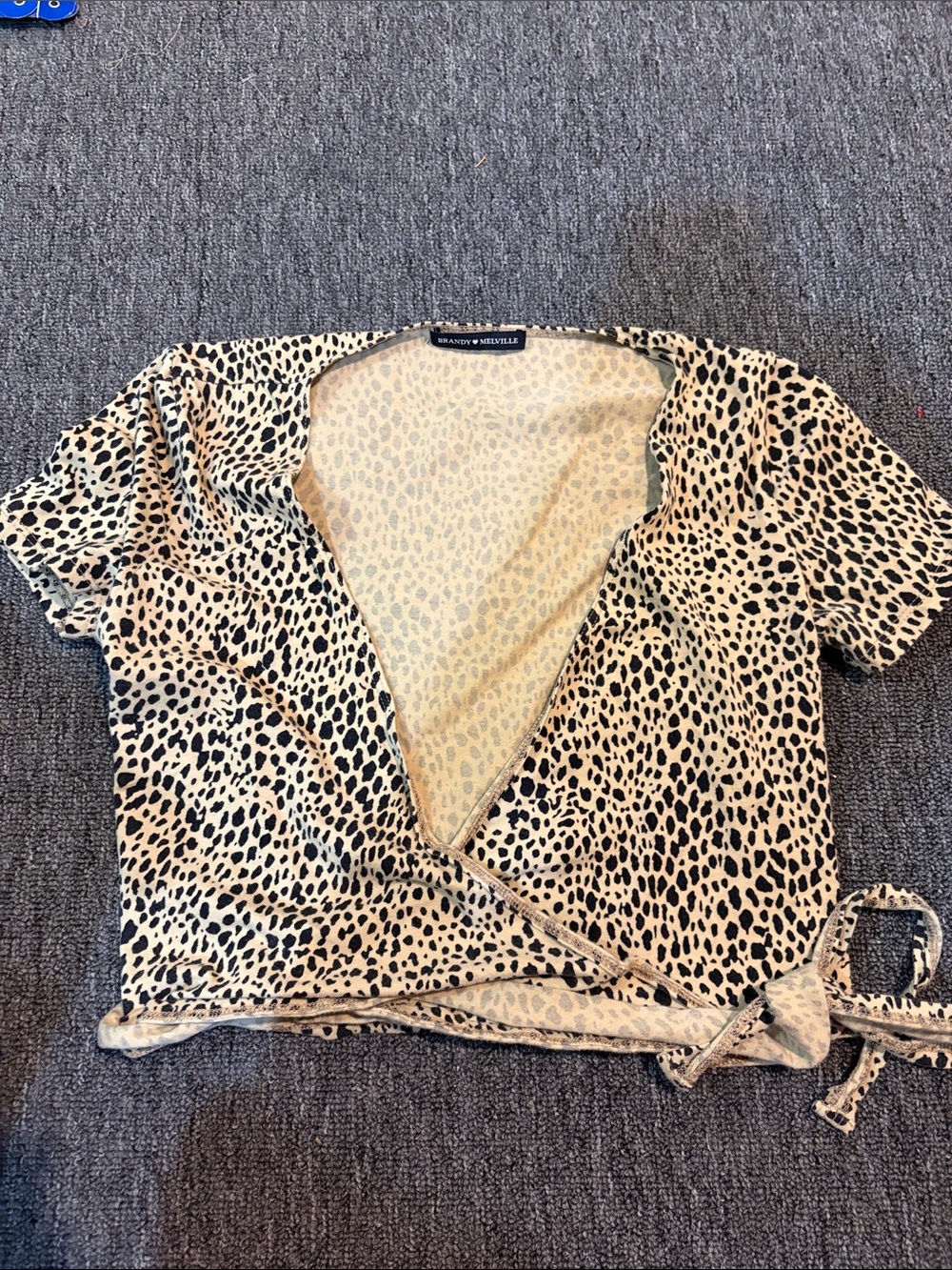 Brandy Melville Black and Beige Leopard Wrap Crop Top